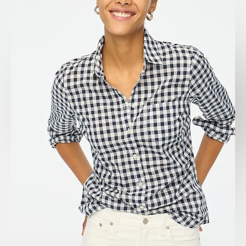J. Crew Button Down in Gingham Check Navy Blue White size XS